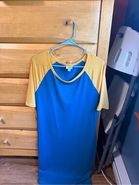 LuLaRoe Blue Dress with Yellow Trim